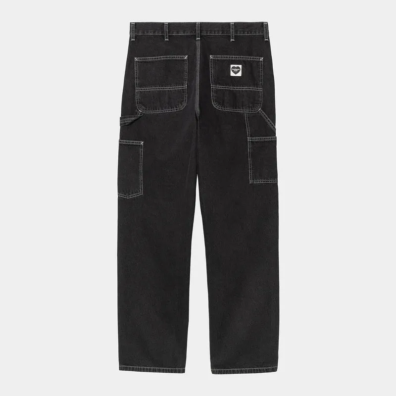 Jean Carhartt Wip SINGLE KNEE PANT Black Stone Wash Heart
