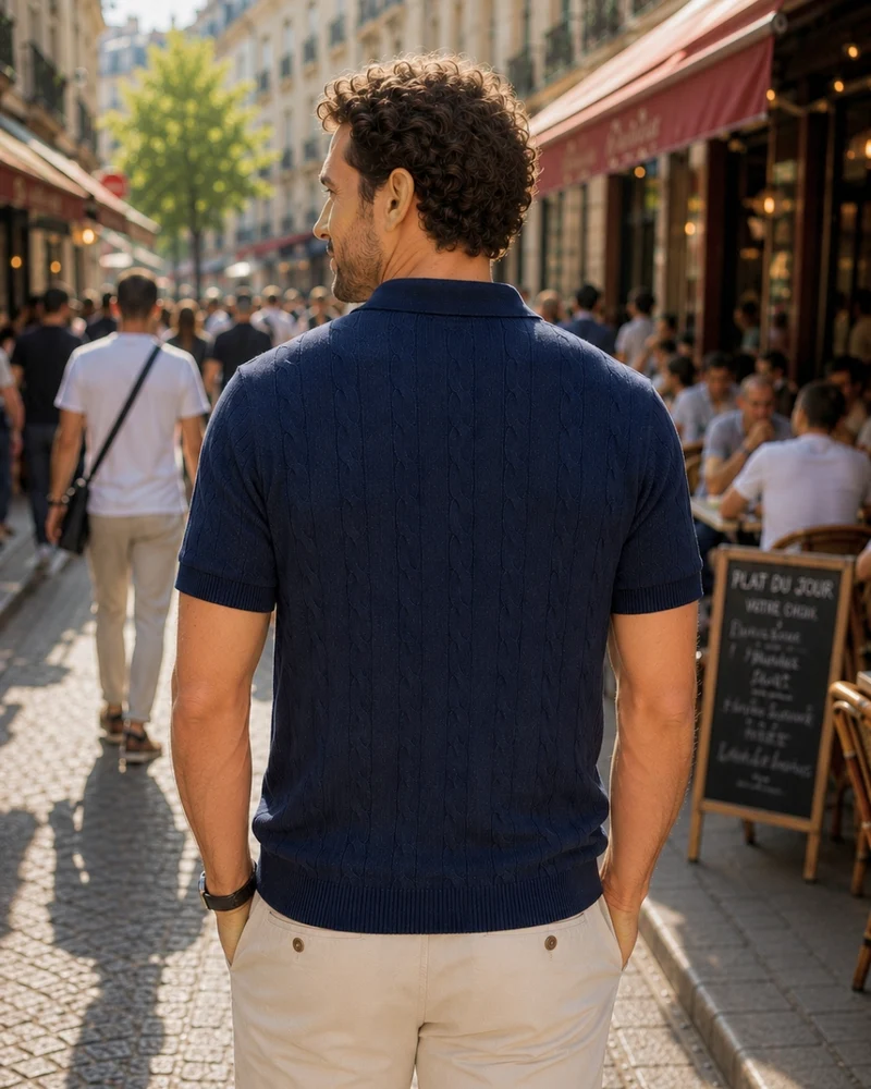 POLO TRICOT MARCEL BLEU | COTON BIO
