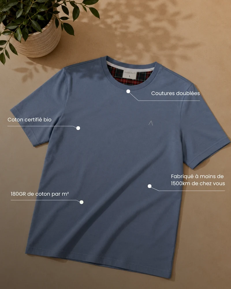 T-SHIRT BLEU GRIS SIMPLE | COTON BIO