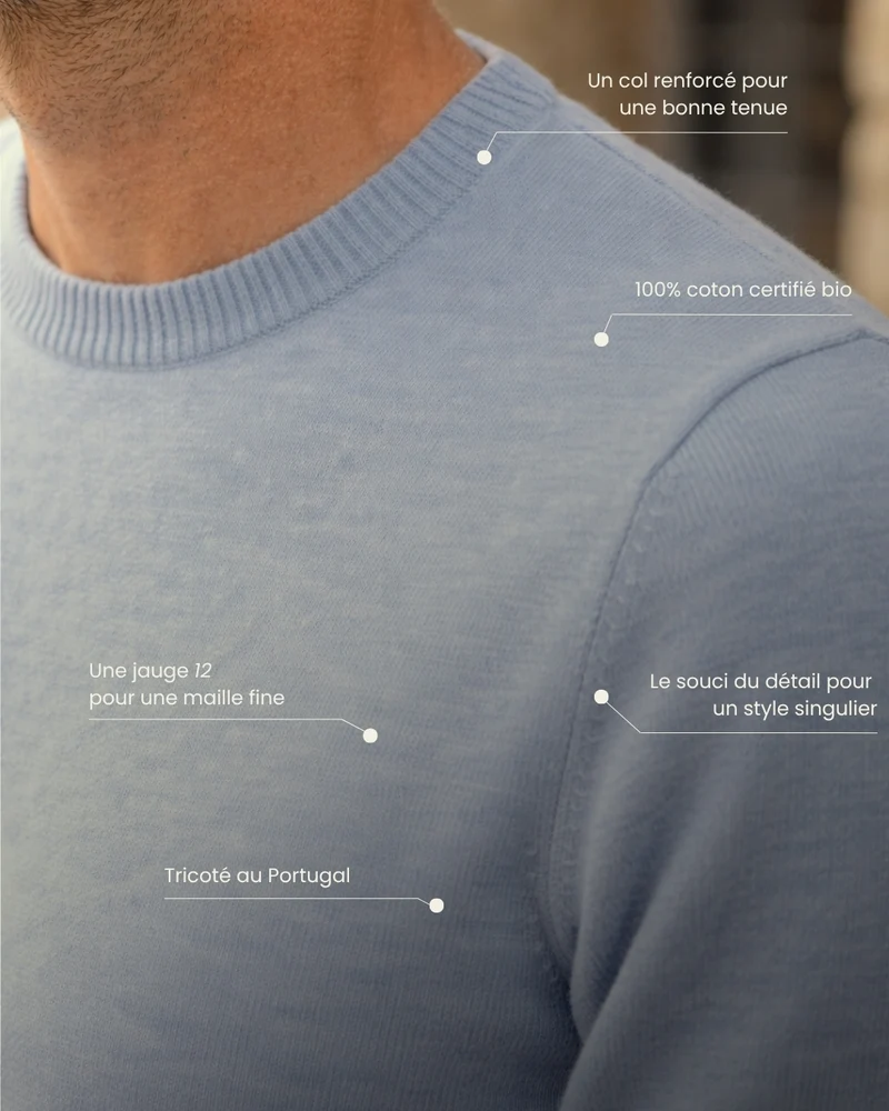 PULL GEORGES | BLEU CIEL | 100% COTON BIO