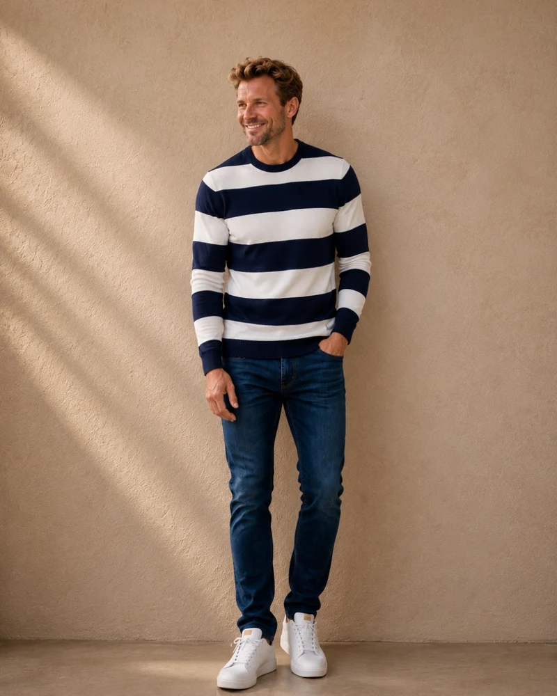 PULL GEORGES | BLEU MARINE RAYÉ BLANC | COTON BIO