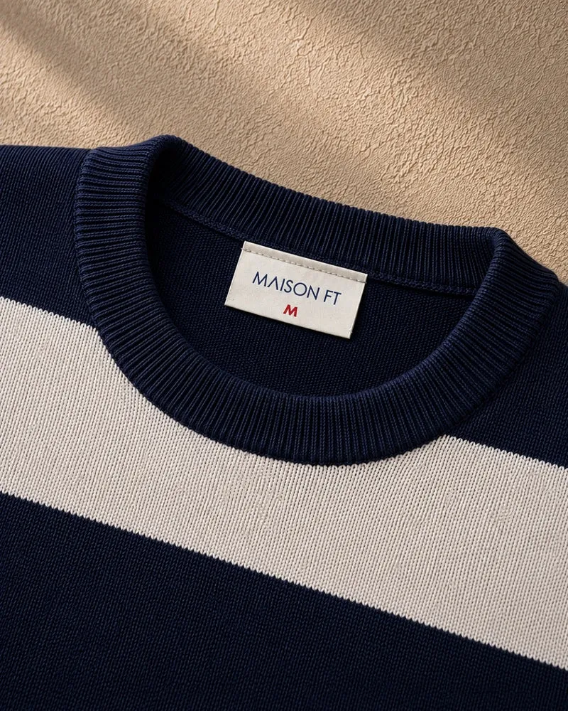 PULL GEORGES | BLEU MARINE RAYÉ BLANC | COTON BIO
