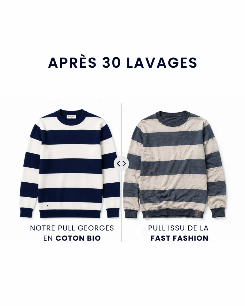 PULL GEORGES | BLEU MARINE RAYÉ BLANC | COTON BIO