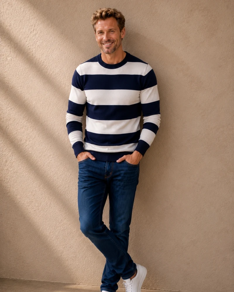 PULL GEORGES | BLEU MARINE RAYÉ BLANC | COTON BIO