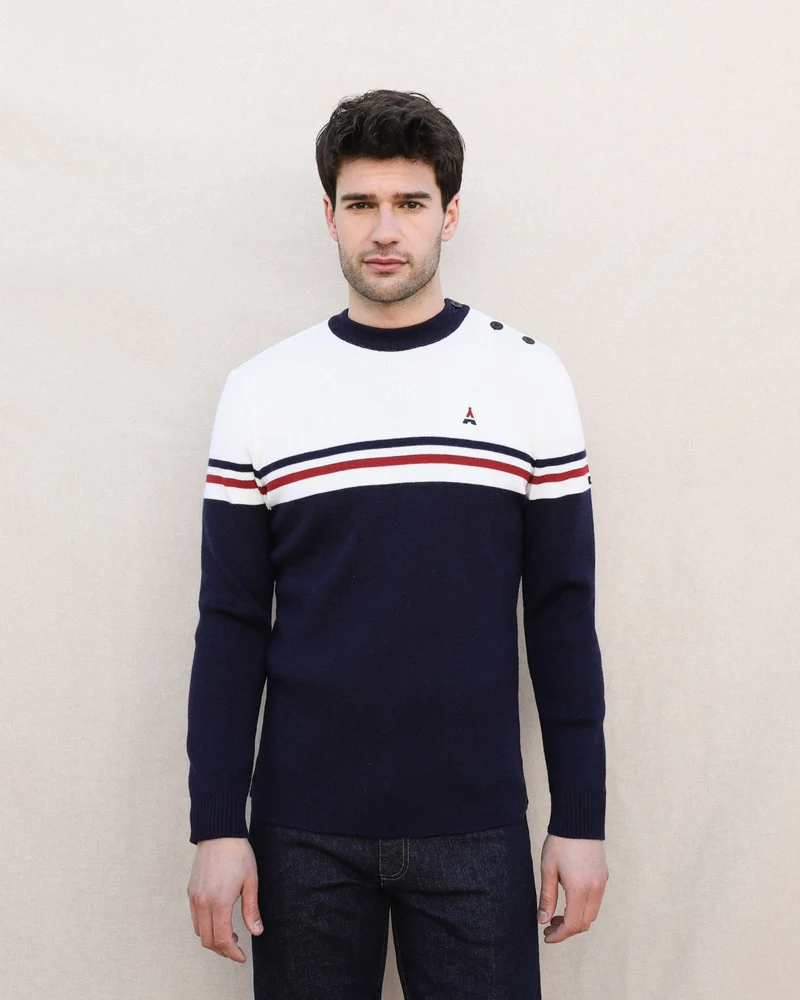 PULL EN LAINE BLANC MADE IN FRANCE HOULGATE | MAISON FT X SAINT JAMES