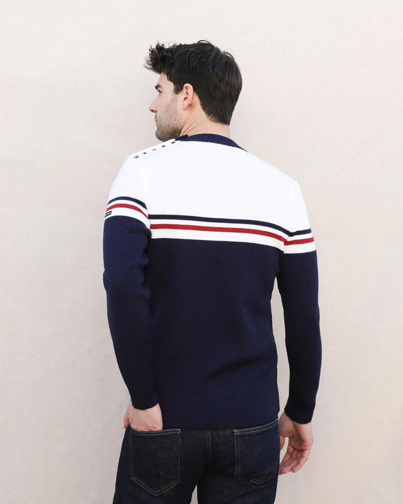 PULL EN LAINE BLANC MADE IN FRANCE HOULGATE | MAISON FT X SAINT JAMES