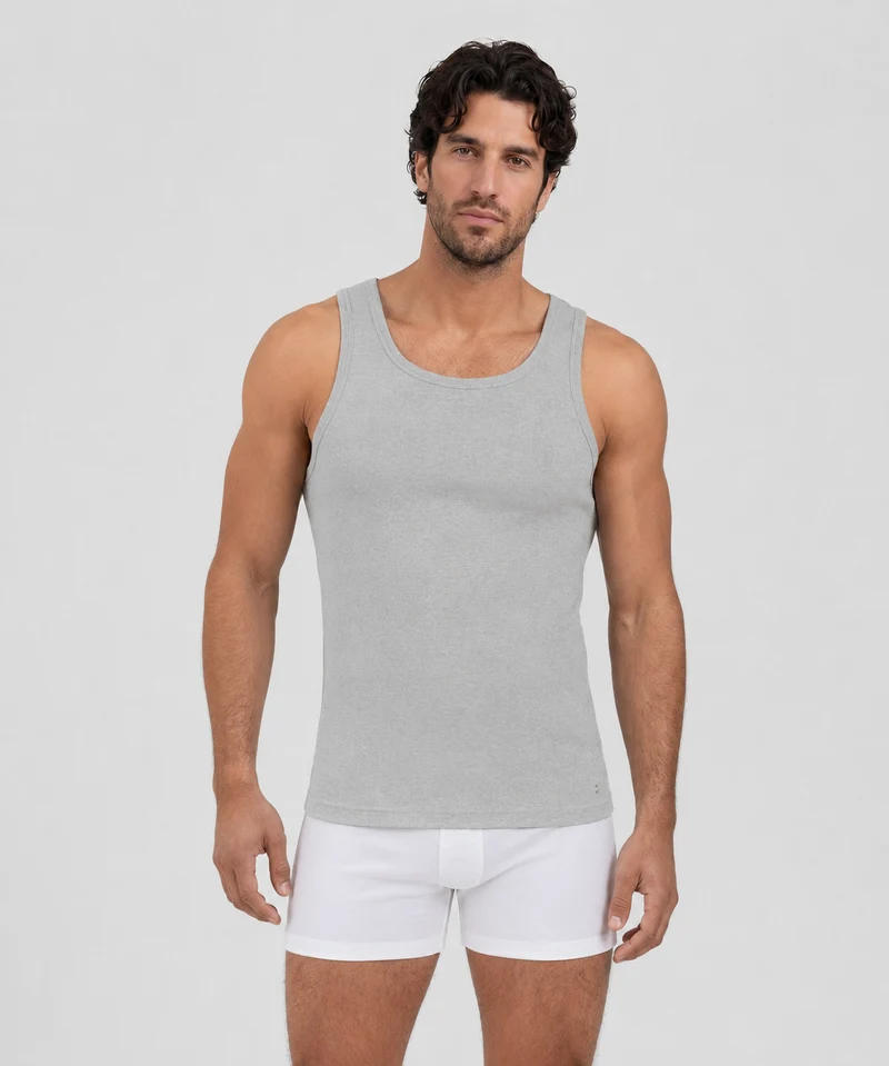 Army Ribbed Tank Top: Grey Melange