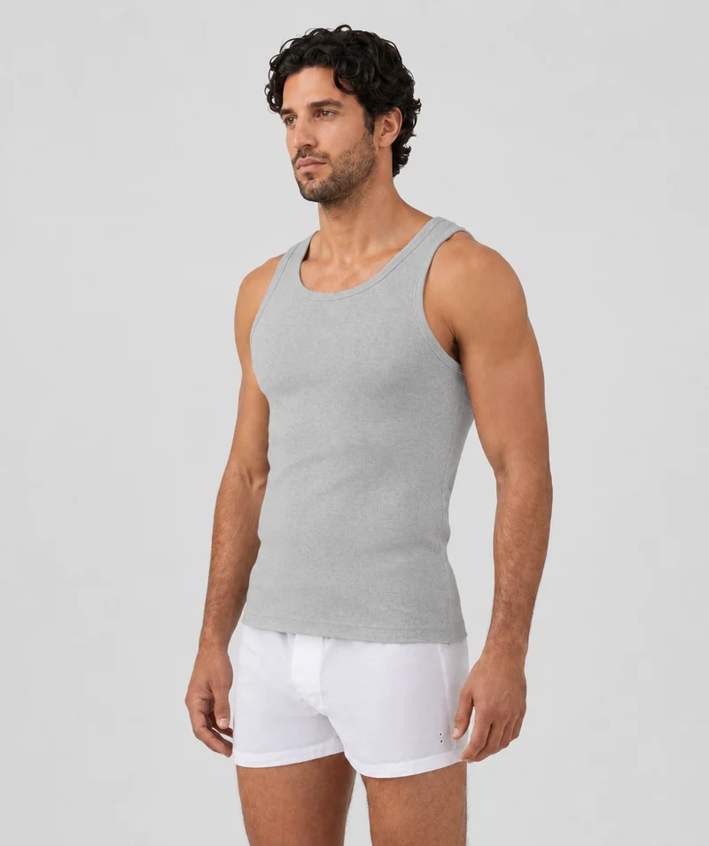 Army Ribbed Tank Top: Grey Melange