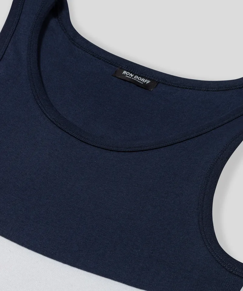 Ribbed Tank Top Tricolor: Navy/Orange Dust