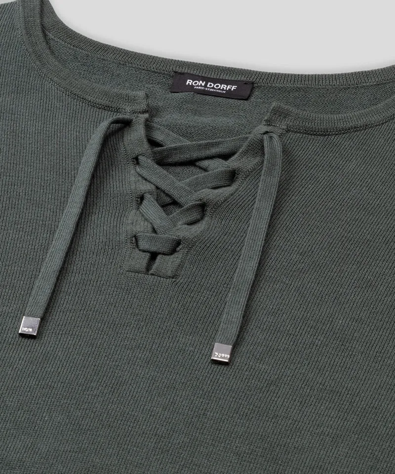 Knitted Cotton Sweater w. Drawstrings: Urban Khaki