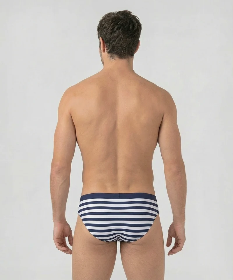 Swim Briefs Horizontal Stripes w. Waistband: Navy/White