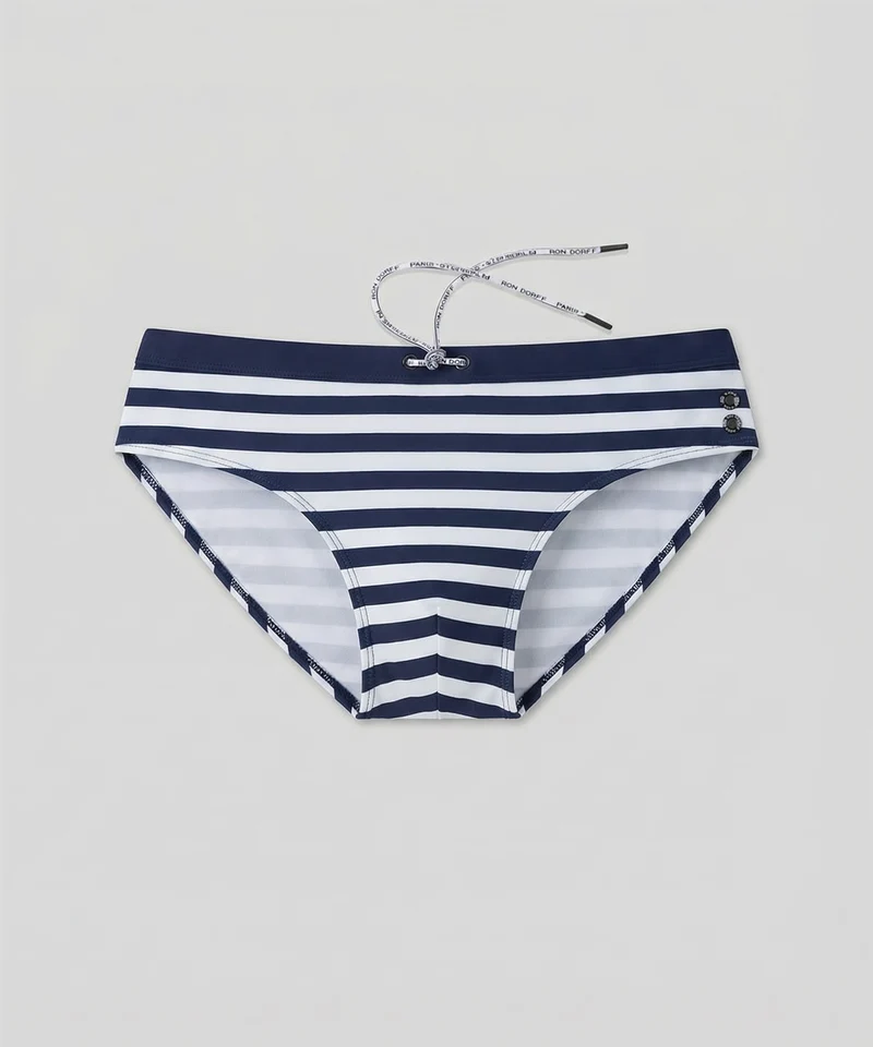 Swim Briefs Horizontal Stripes w. Waistband: Navy/White
