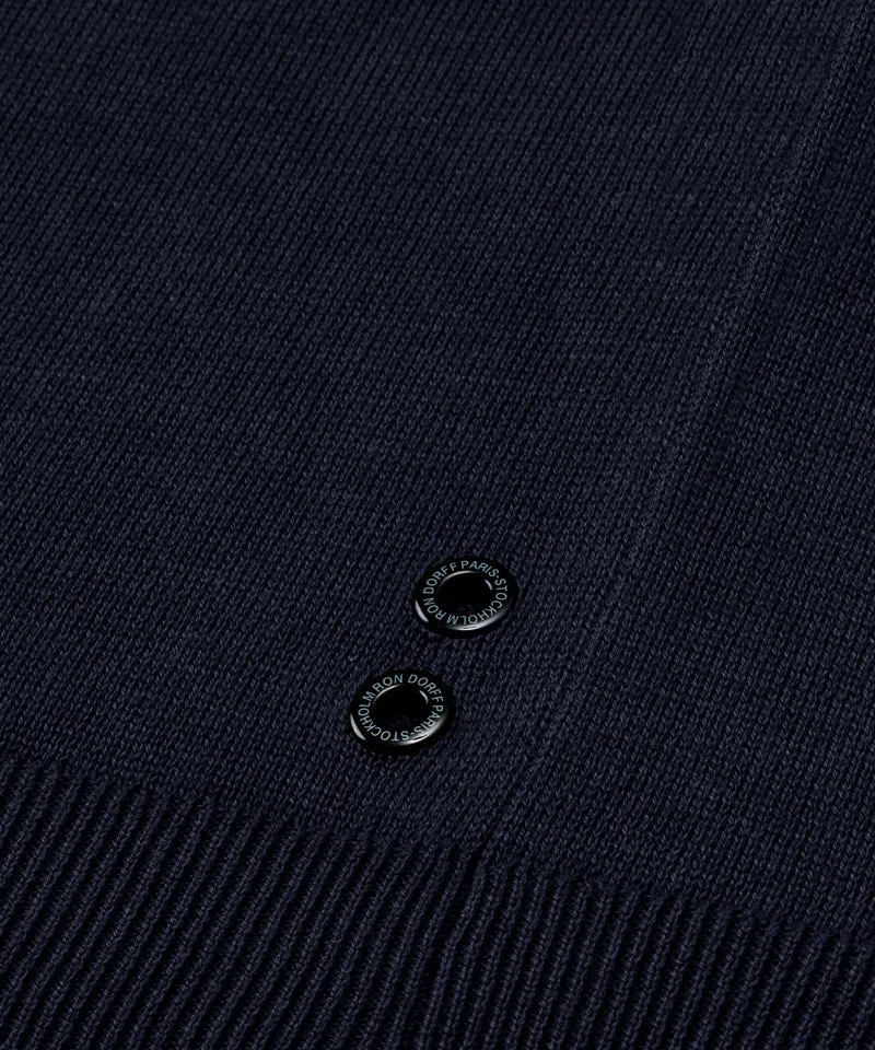Knitted Cotton Sweater w. Drawstrings: Navy
