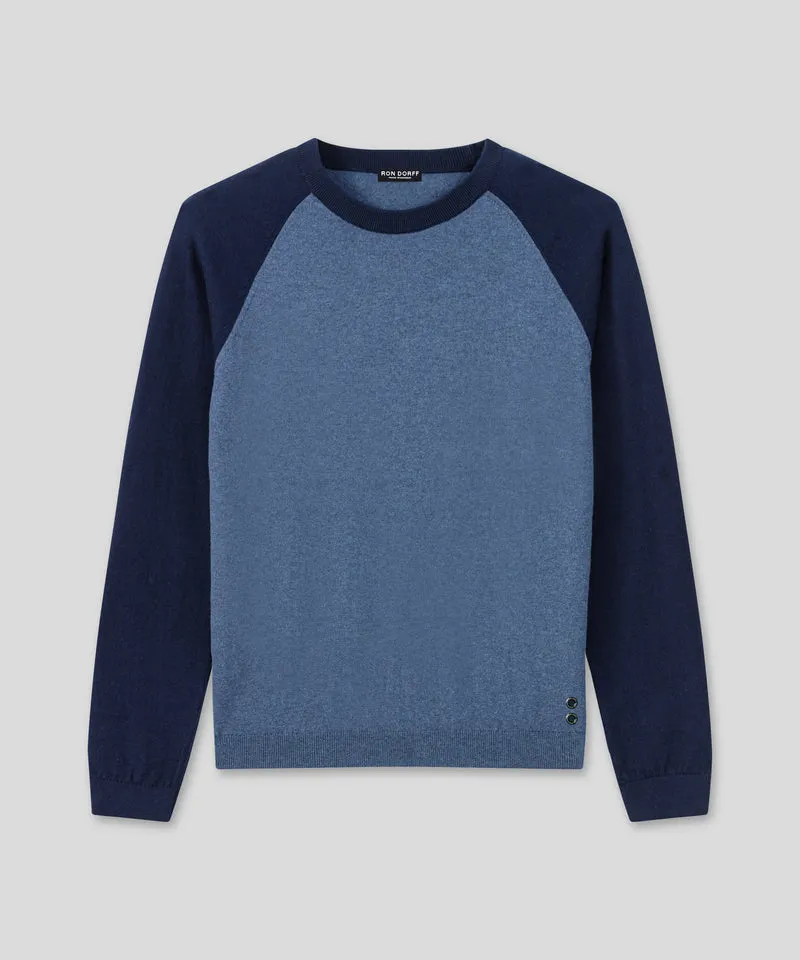 Cotton-Wool Baseball Sweater: Blue Melange