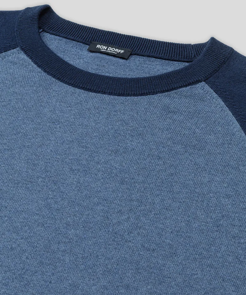 Cotton-Wool Baseball Sweater: Blue Melange