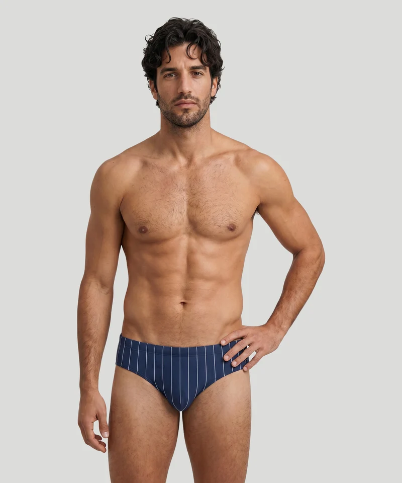 Swim Briefs w. Pin Stripes: Navy/White