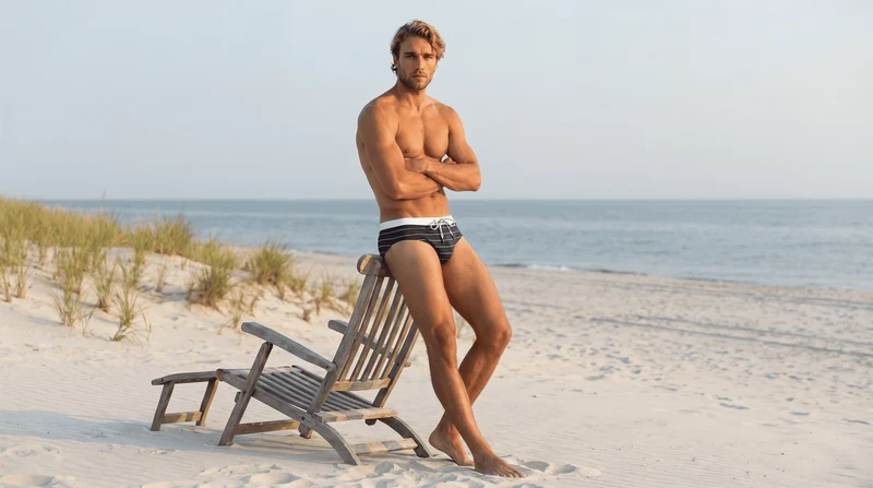 RD Swim Briefs w. Pin Stripes: Navy/White