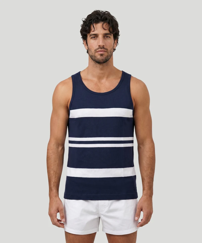 Ribbed Tank Top w. Stripes: Navy/White
