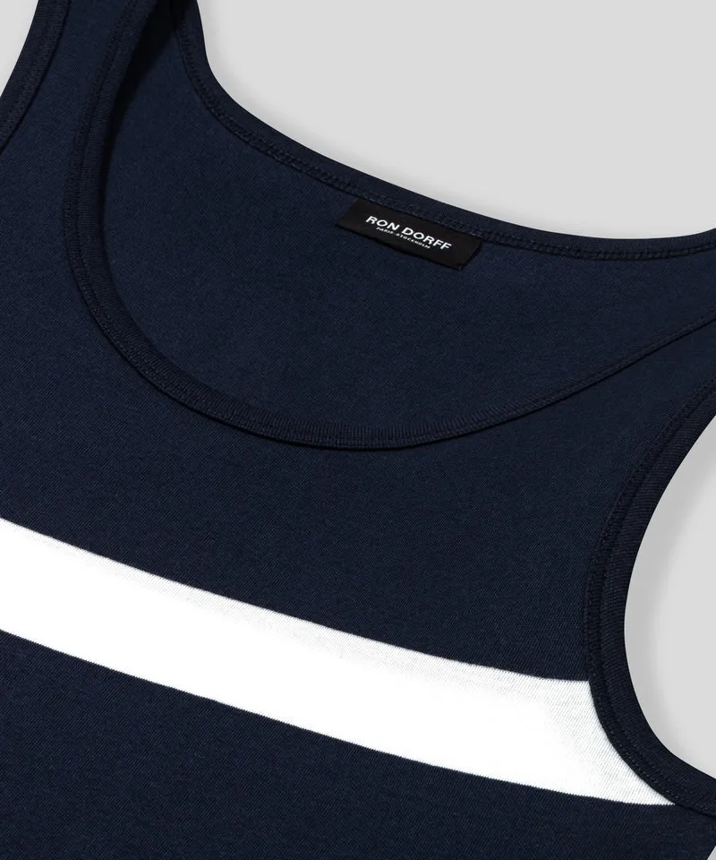 Ribbed Tank Top w. Stripes: Navy/White