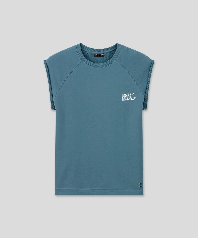 Organic Cotton Sleeveless Sweatshirt "DISCIPLINE": Baltic Blue