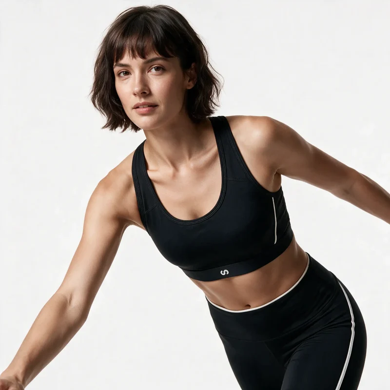 Sport-BH Damen mit Retro Kontraststreifen | Schwarz