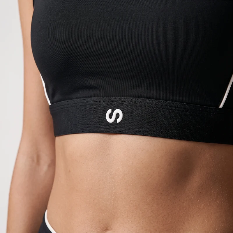 Sport-BH Damen mit Retro Kontraststreifen | Schwarz