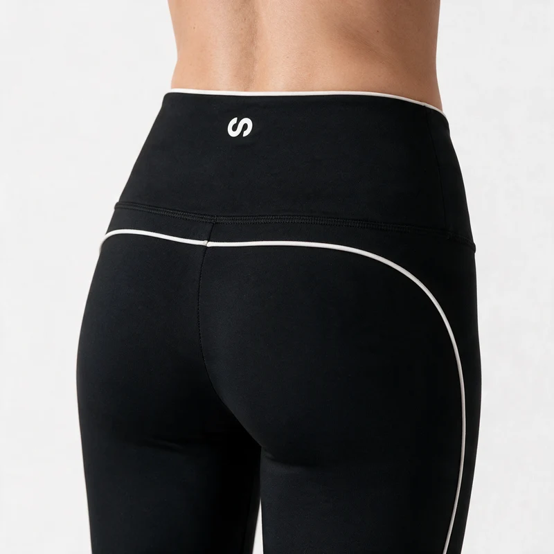 High Waist Leggings mit Retro Kontraststreifen | Schwarz