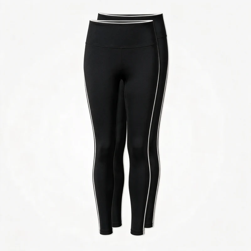 High Waist Leggings mit Retro Kontraststreifen | Schwarz