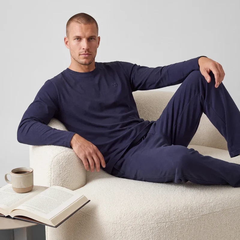 Schlafanzug Set Herren lang | Dunkelblau