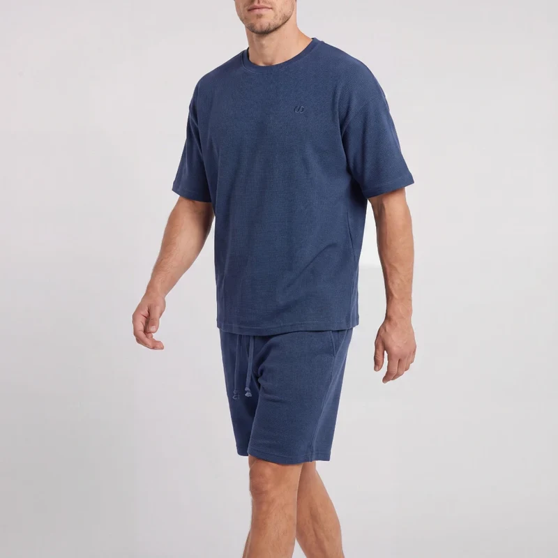 Schlafanzug Set Waffle Herren kurz | Dunkelblau