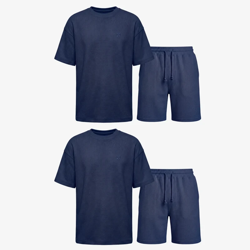 Schlafanzug Set Waffle Herren kurz | Dunkelblau