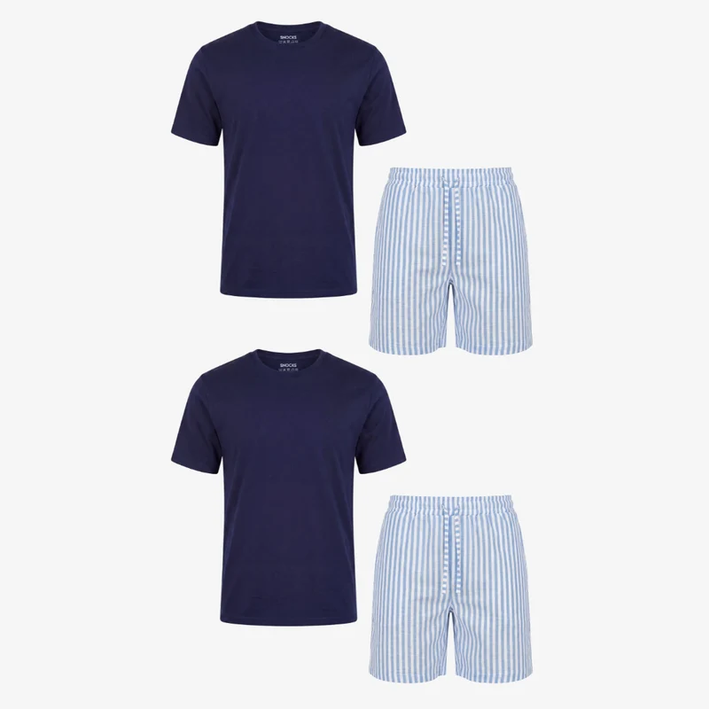 Schlafanzug Set Gestreift Herren Kurz | Blue Breeze/Weiß